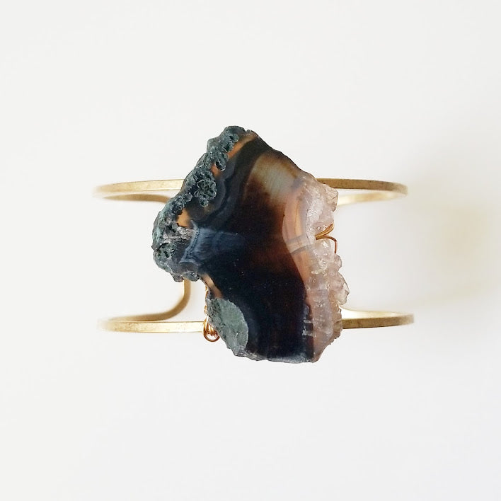 Natural Amethyst Druzy and Brass Wire Wrapped Cuff Bracelet
