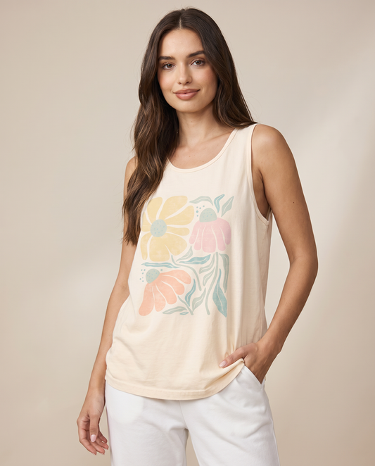 Faded Funky Floral Print - Comfort Colors Premium Tank Top