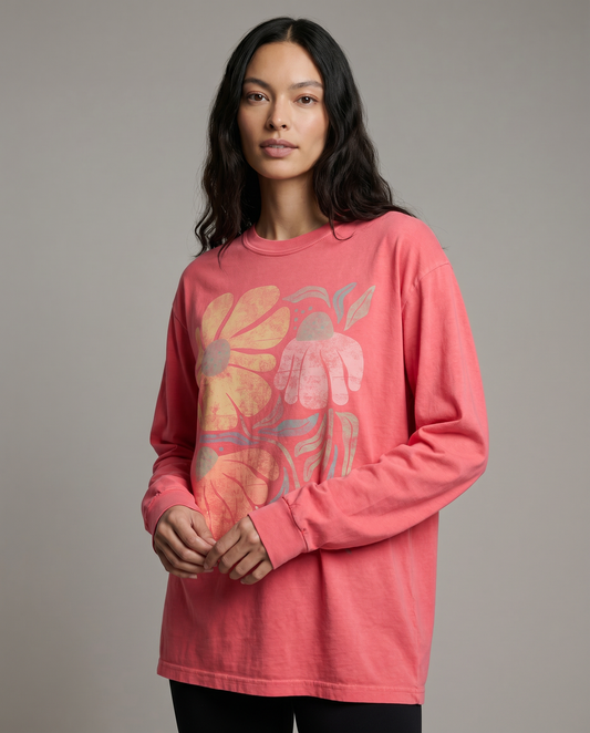 Faded Funky Flower Print - Comfort Colors Premium Long Sleeve T Shirt
