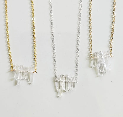 Natural Mini Quartz Stick Crystal Beaded Bib Necklace