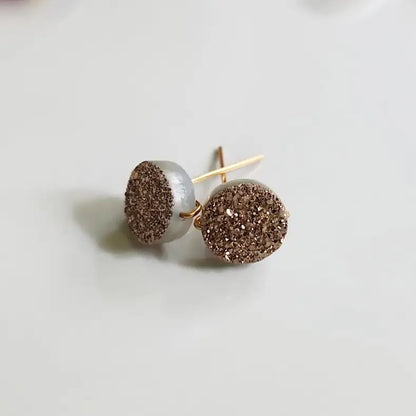 Rose Gold Plated Druzy Agate Handmade Post Stud Earrings