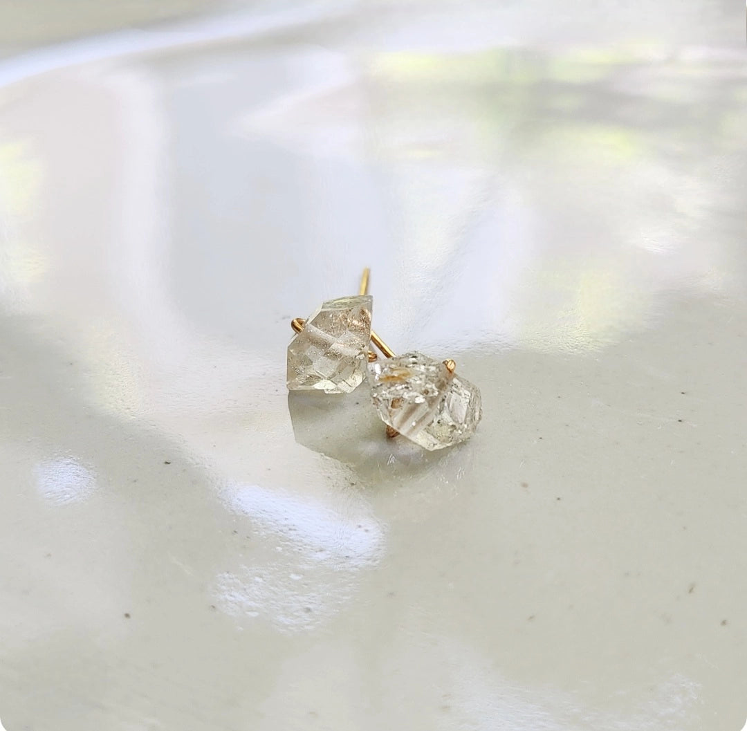 Natural Tibetan Quartz w/ Anthraxolite Stud Post Earrings