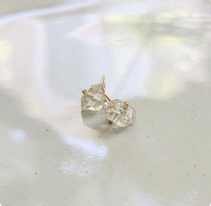Natural Tibetan Quartz w/ Anthraxolite Stud Post Earrings