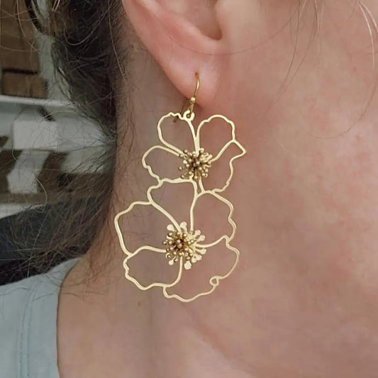 Poppy Flower Dangle and Drop Earrings