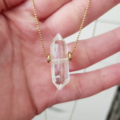 Beaded Herkimer Diamond and Lepidocrocite Brass Necklaces