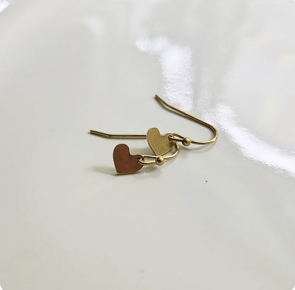 Sweet Brass Heart Mini Dangle Earrings, Love Jewelry