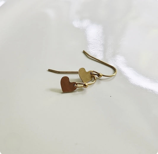 Sweet Brass Heart Mini Dangle Earrings, Love Jewelry
