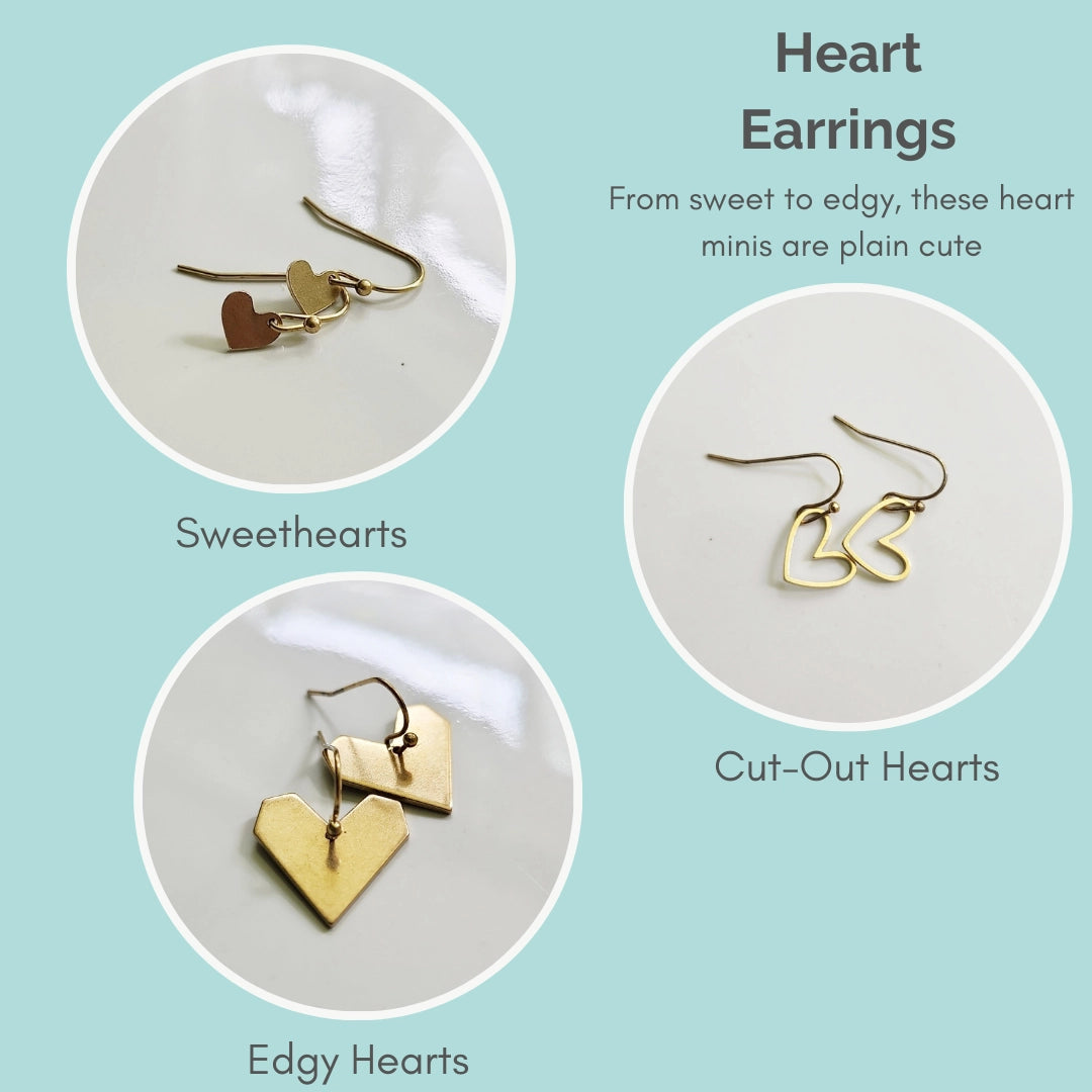 Sweet Brass Heart Mini Dangle Earrings, Love Jewelry