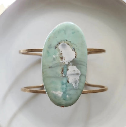 Blue Robin's Egg Agate and Brass Adjustable Cuff Bracelet
