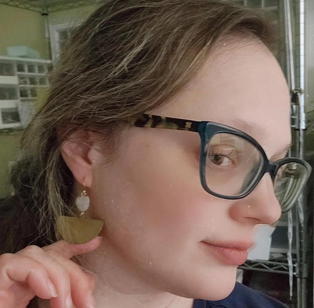 Crescent Rainbow Moonstone and Brass Statement Earrings