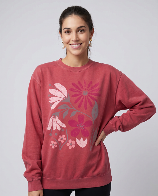 Vintage Distressed Field of Bloom Floral - Comfort Colors Premium Long Sleeve T Shirt