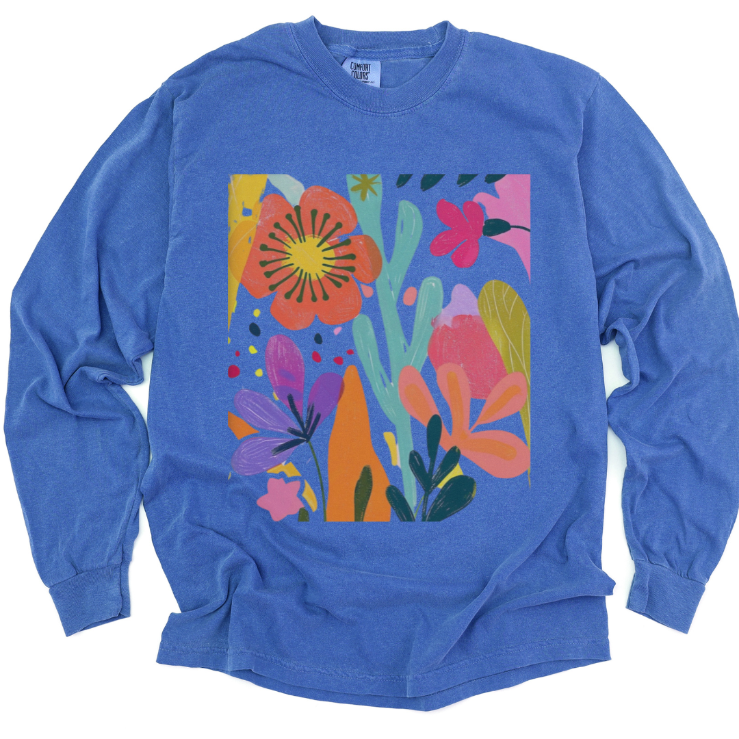 Modern Art Flower Print - Comfort Colors Premium Long Sleeve T Shirt