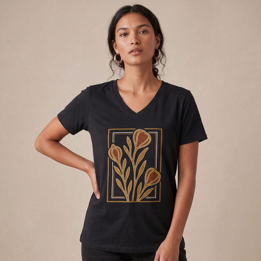 Floraison Noire - Super Soft V Neck