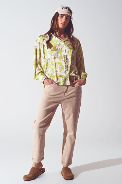 Floral Print Chiffon Shirt in Green
