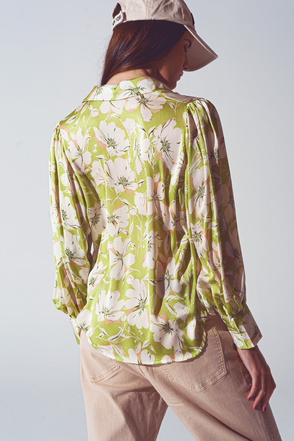Floral Print Chiffon Shirt in Green