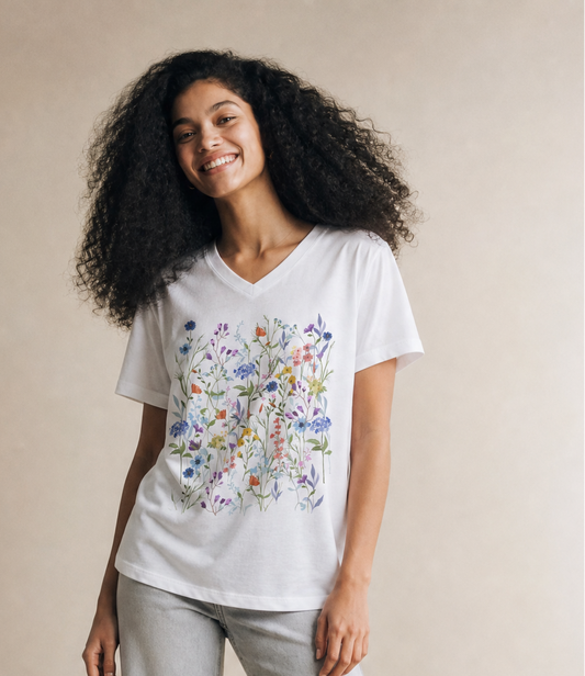 Floral Medley - Short Sleeve V-Neck Tee