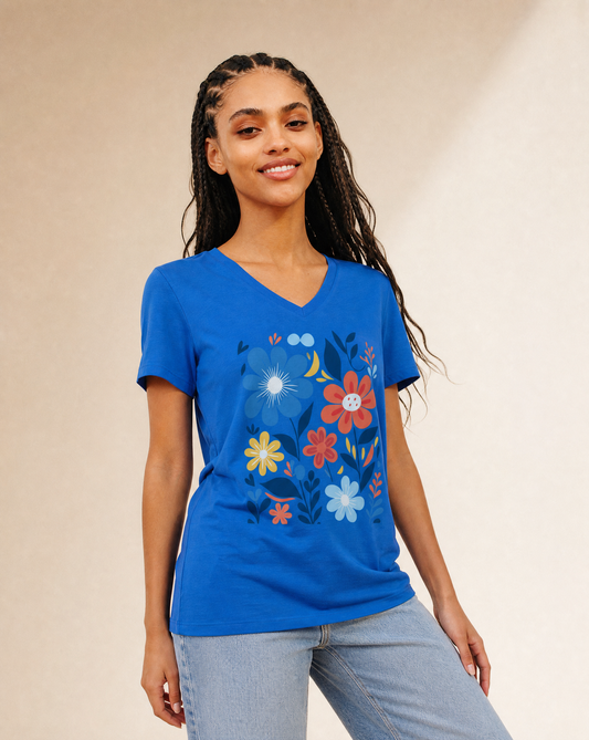 Floral Riot - Short Sleeve V-Neck Tee