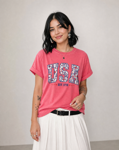 Floral USA-  Comfort Colors Relaxed Fit Premium T Shirt