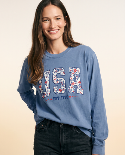 Floral USA - Comfort Colors Long Sleeve Premium T Shirt