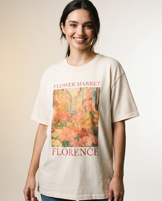 Flower Market, Vintage Distressed Poster - Comfort Colors Relaxed Fit Premium T Shirt