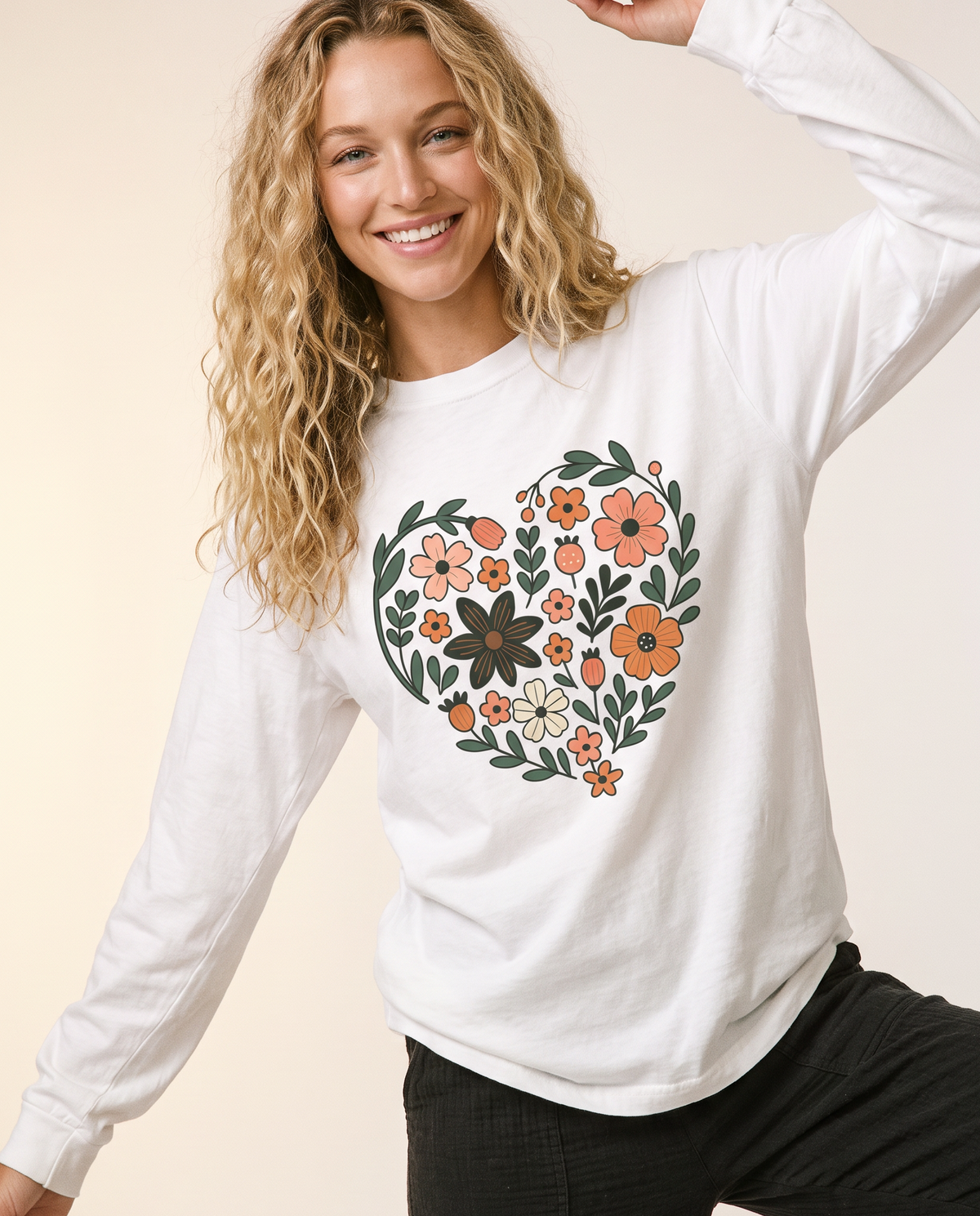 Flower Heart - Comfort Colors Long Sleeve Premium T Shirt
