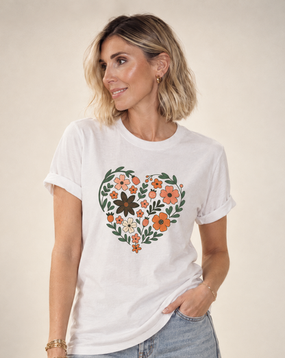 Flower Heart - Bella Canvas Super Soft Straight Cut T shirt