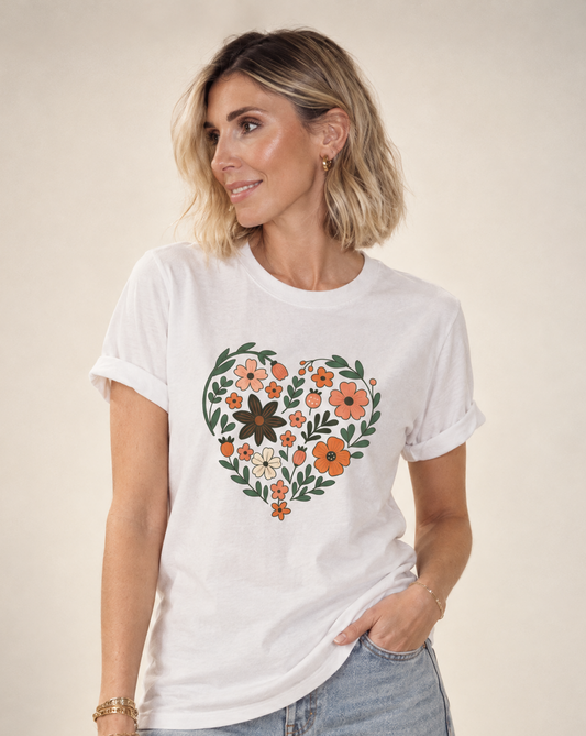 Flower Heart - Bella Canvas Super Soft Straight Cut T shirt