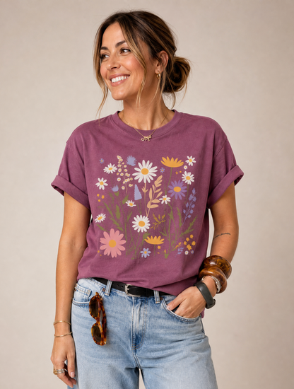 Flower Power Print - Comfort Colors Relaxed Fit Premium T Shirt