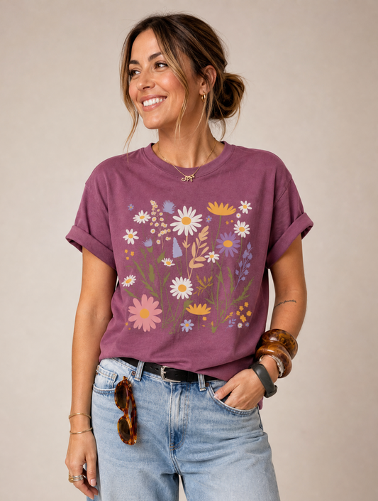 Flower Power Print - Comfort Colors Relaxed Fit Premium T Shirt