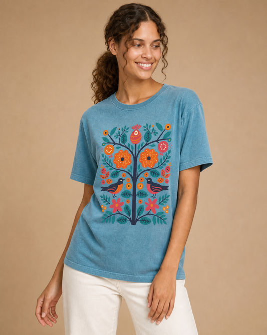 Folk Art Plant Print -  Comfort Colors Relaxed Fit Premium T Shirt