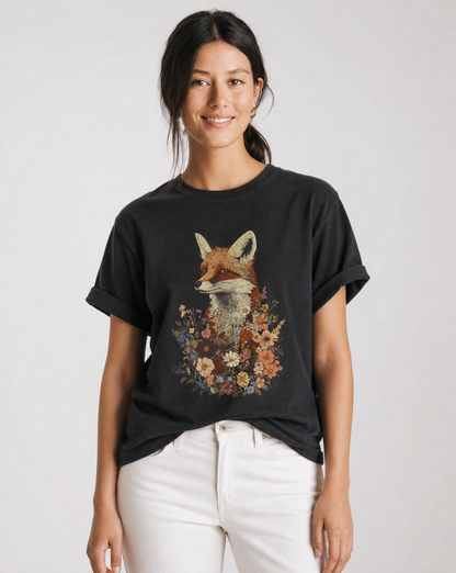 The Folklore Floral Fox - Comfort Colors Relaxed Fit Premium T Shirt
