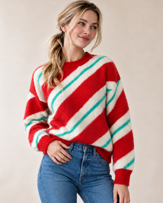 Fuzzy Candy Cane Sweater