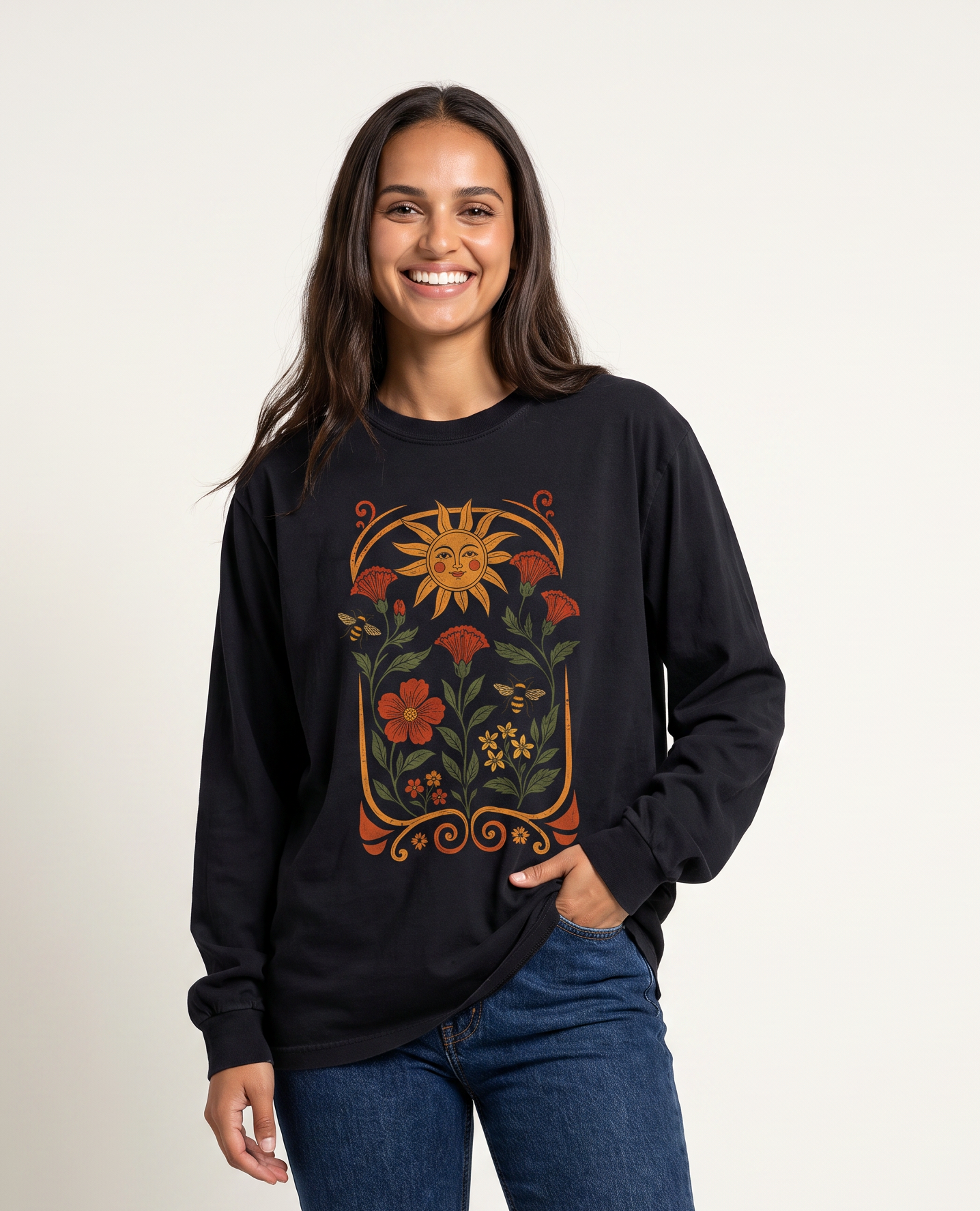 Golden Floral - Comfort Colors Premium Long Sleeve T Shirt