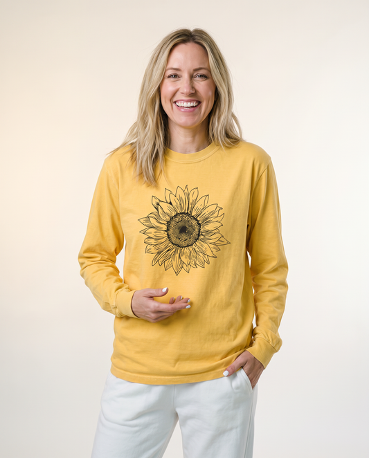 Graphite Sunflower - Comfort Colors Long Sleeve Premium T Shirt