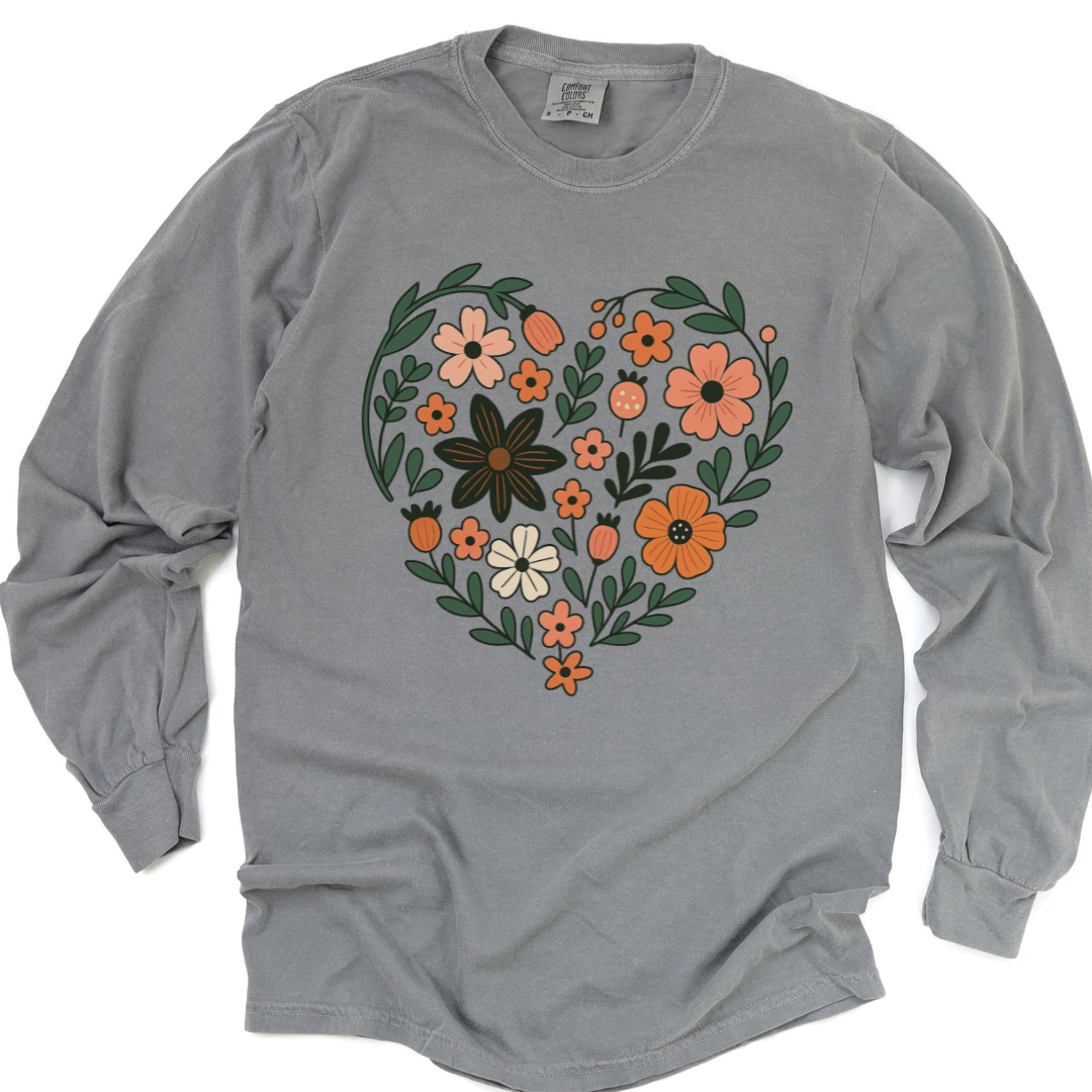 Flower Heart - Comfort Colors Long Sleeve Premium T Shirt