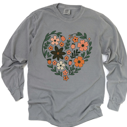 Flower Heart - Comfort Colors Long Sleeve Premium T Shirt
