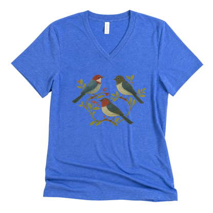 Folk Aviary  - Short Sleeve V-Neck Tee