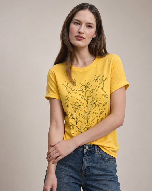 Humming Bird Blossom - Bella Canvas Super Soft Standard Fit T Shirt