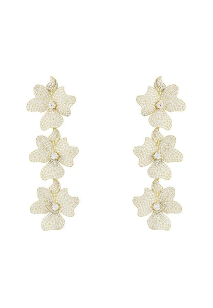 Jasmine Flower Triple Drop Earrings Gold