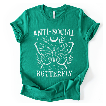 Anti - Social Butterfly - Bella Canvas Straight Cut Tee - UK Stocked