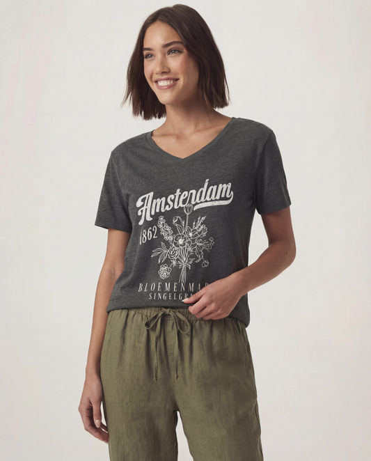 Amsterdam Flower Market - Short Sleeve V-Neck Tee
