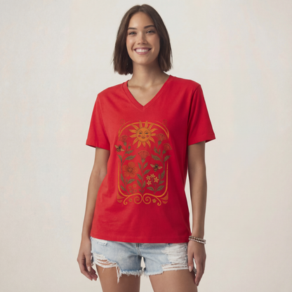 Golden Floral - Bella Canvas Short Sleeve V Neck