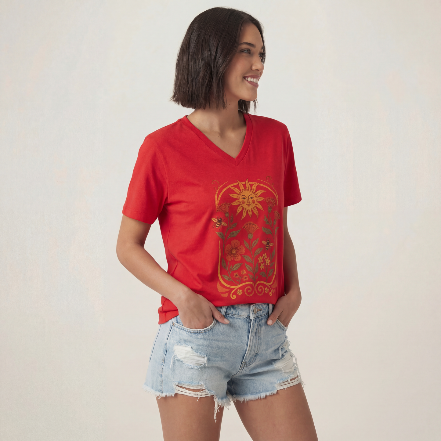 Golden Floral - Bella Canvas Short Sleeve V Neck