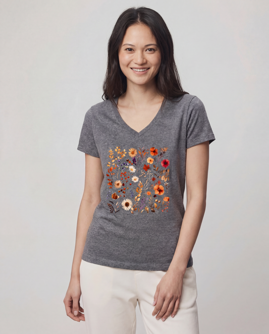 Autumn Boho Floral— Women's Cut Wide V Veck