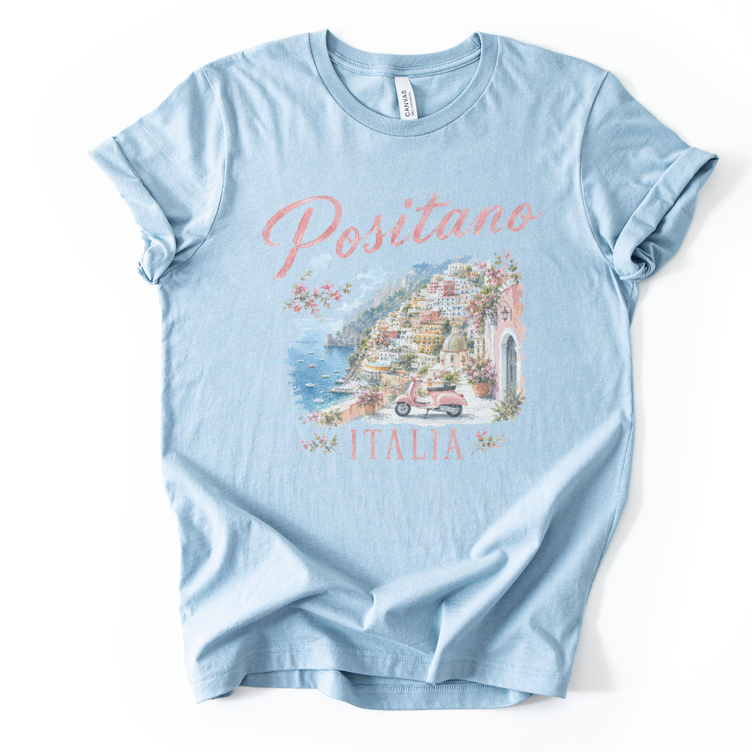 Vintage Positano Painting - Bella Canvas Super Soft Fitted T Shirt