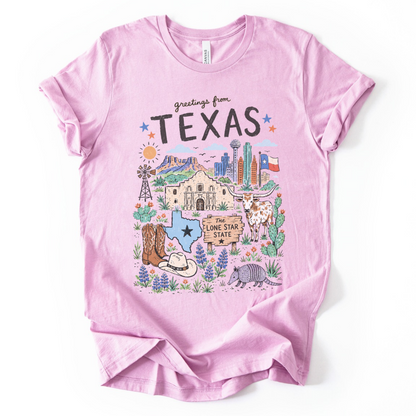 Greetings from Texas - Bella Canvas Super Soft Straight Cut T shirt