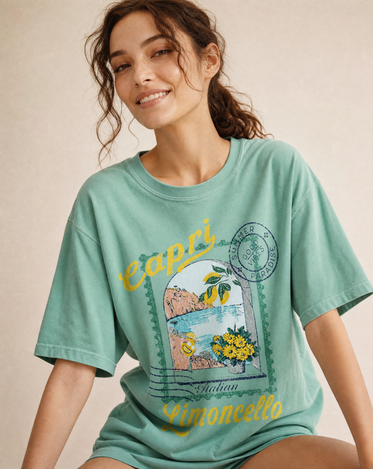 Limoncello in Capri Vintage Print -  Comfort Colors Relaxed Fit Premium T Shirt