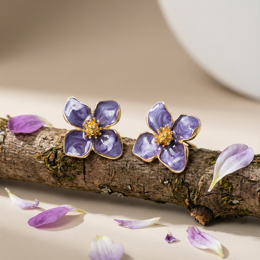 Hibiscus Vintage Glazed Stud Earrings