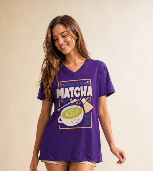 Little Miss Matcha - Short Sleeve V-Neck Tee