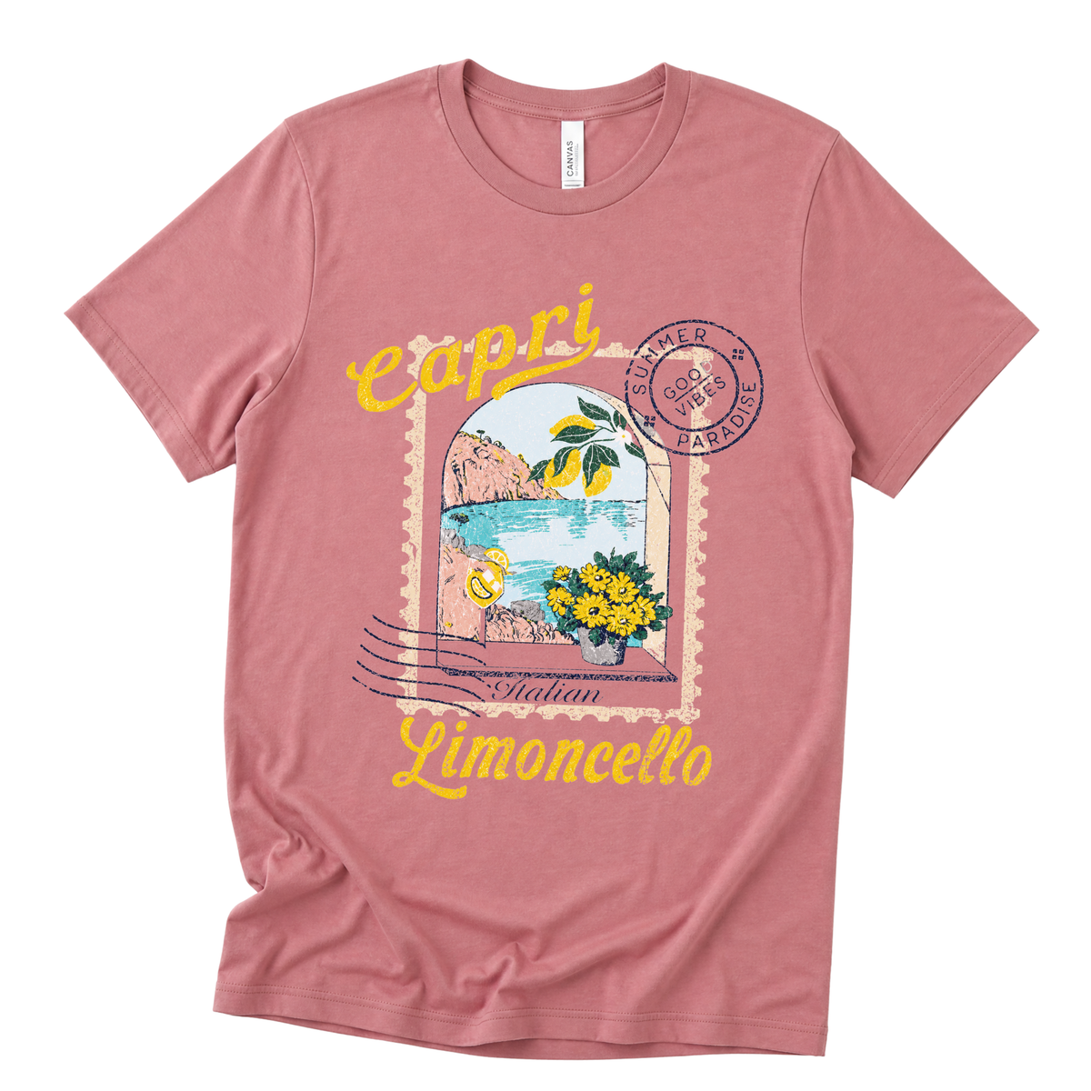 Limoncello in Capri Vintage Print - Bella Canvas Straight Cut Tee - UK Stocked